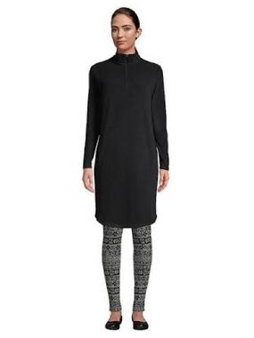 Lands End Women's Black Long Sleeve Mock-Neck Fleece Dress